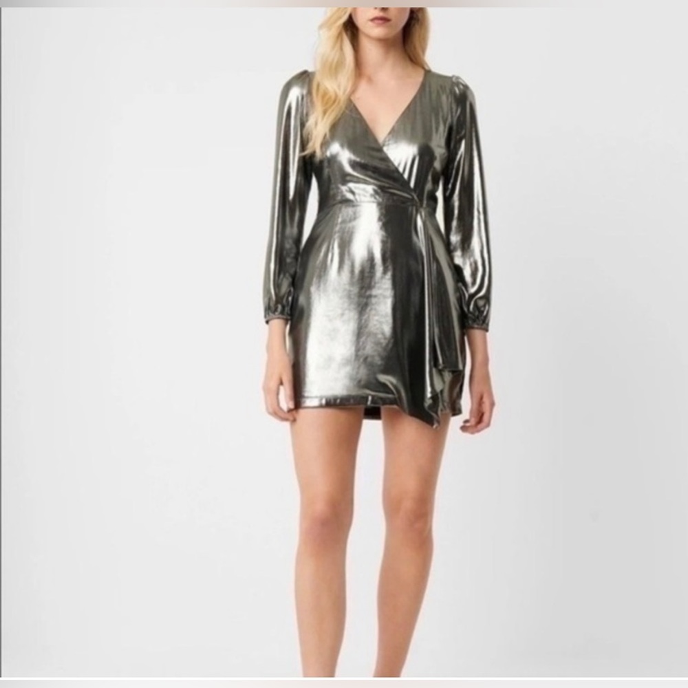 French Connection Silver Dress. Mini + Long Sleeve